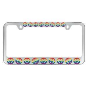  Rainbow Peace Sign Chrome License Plate Frame Automotive