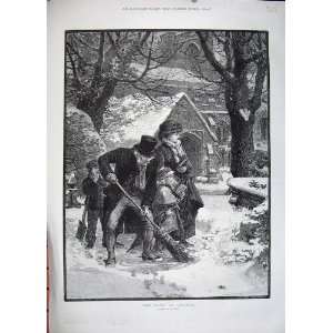  1883 Winter Snow Family Church Man Brush Fine Art Hunt 