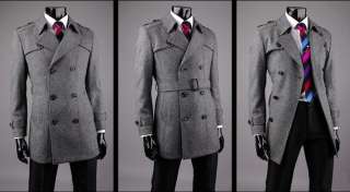   Korean Fashion Double Breasted Long Slim Trench Coat Grey 2936  