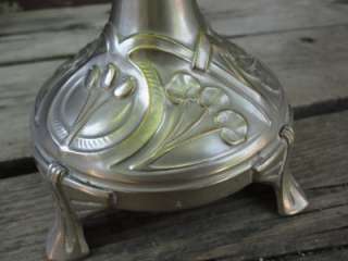 Early Victorian Pewter & Iridized Glass Compote 1880s  