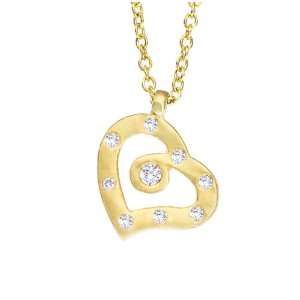   Yellow gold with White diamonds open heart pendant necklace Jewelry