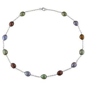 Sterling Silver Fresh Water Multi Colored Pearl Necklace With Lobster 