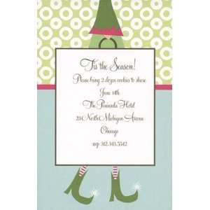 Elf with Gift Bag, Custom Personalized Christmas Invitation, by Bella 
