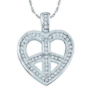   White Gold Heart Peace Sign Pendant w/ Chain SeaofDiamonds Jewelry