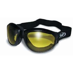 Red Baron Motorcycle / Aviator Goggles Black Padded Frame w/ Yellow 