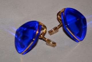   18K SOLID GOLD AUTHENTIC ESTATE BLUE PURPLE CRYSTAL CLIP ON EARRINGS