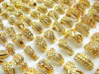 wholesale mix lots 25 pieces Rhinestone Gold Rings New  