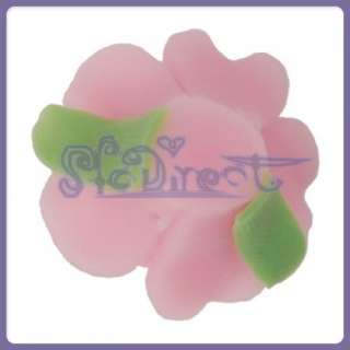 10 Lot Pink Rose Flower w leaf Polymer Clay Beads Vivid  