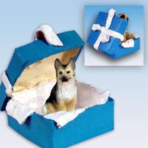    German Shepherd Blue Gift Box Dog Ornament   Black