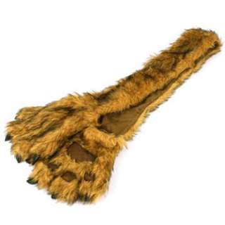 Winter Faux Fake Fuzzy Animal Fur Scarf Neckwarmer w/ Paw Gloves 