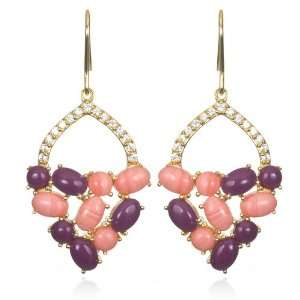 Pink & Purple Coral Dangle Earring in Gold Plate CHELINE 