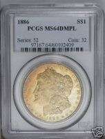 1886 Morgan Dollar PCGS MS64 DMPL The Golden Beauty  