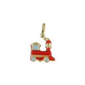   18K Yellow Gold Red Train Charm (11mm X 13mm/20mm with Bail) Jewelry
