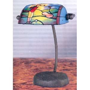 Multiclored Golfer Tiffany Style Bankers Lamp, Bulb Included. 10 Tall 