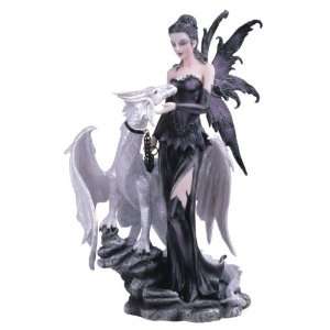 Black Fairy With White Dragon Collectible Figurine Decoration Statue 