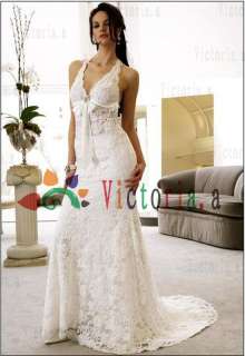 Customized White/Ivory Lace Halter Wedding Dresses/Gowns Size6 8 10 