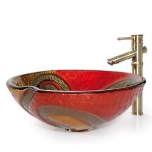  Copper Snake Glass Vessel Sink with PU MR, Gold