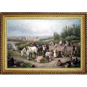 Arrival Market Fair with Horse carriage Oil Painting, with Linen Liner 