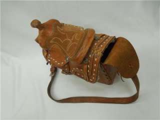 Great Vintage Mini Saddle Tooled Leather Purse  