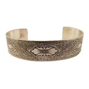   Victorian Style Sterling Silver Floral Engraved Cuff Bracelet Jewelry