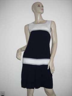 NWT Escada White Navy Grey Knit Colorblock Dress L $550  