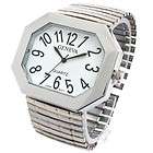 SILVER Super Size Octagonal Case Wide Stretch Band Womens WATCH
