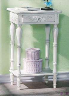 Distressed White Shabby Carved Side Accent End Table Night Stand 