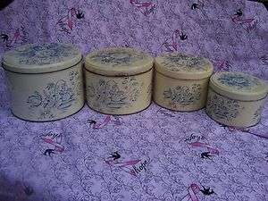 VTG Metal Kitchen Canister Tins Set 4 BLUE ONION Italy  