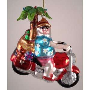  Motorcycle Riding Santa Tropical Christmas Tree Ornament 
