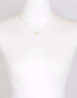 New Gold Silver Horizontal Sideways Cross Necklace Side  