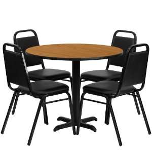   with Black Trapezoidal Back Banquet Chairs, Seats 4