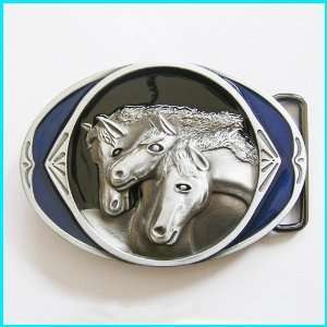  3 Horses Engraved Background Belt Buckle WT 067BL 