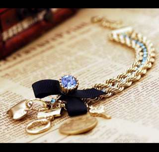 Fashion Golden Jewelry Butterfly Multi layer bracelet blue stones 