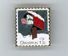 USA Postage Stamp 13 cent Christmas Mailbox Pin 1977  