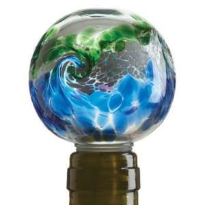   Glass Wine Stopper   Van Glow Blue & Green 2 Sphere
