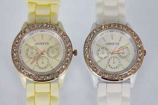   Sub Dials Style Silicone Crystal Soft Rubber Jelly Watch White/Beige