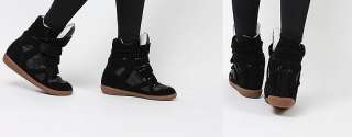 Womens Black High Top Strap Sneakers Shoes US 5~8 / Womans Wedge Ankle 