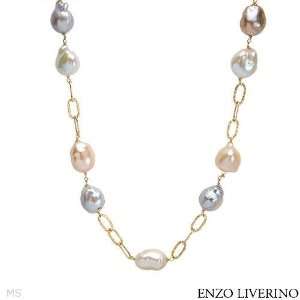 ENZO LIVERINO 18K Yellow Gold Pearl Ladies Necklace. Length 36 in 
