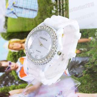 Geneva Crystal Quartz White Jelly Silicone Men Lady Sports Wrist Watch 