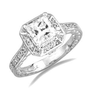 14k White Gold Princess CZ Engagement Solitaire Ring  