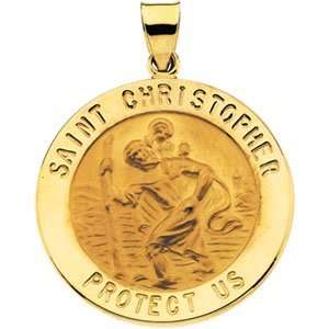   Gold 25.50 mm Hollow Round St. Christopher Medal CleverEve Jewelry