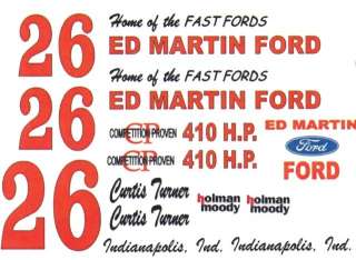   64 Ford ED MARTIN FORD 1/32nd Scale Slot Car Waterslide Decals  