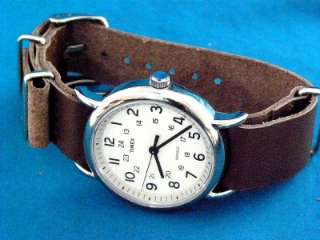   TIMEX MILITARY CREAMY FACED 24 HOUR DIAL WATCH LEATHER G 10 STRAP
