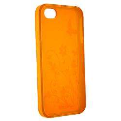 Clear Orange Flower Butterfly TPU Rubber Case for Apple iPhone 4/ 4S 