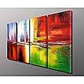 Hand painted Sleepless City 4 piece Gallery wrapped Canvas Art Set 
