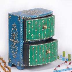    painted Green and Blue 2 drawer Jewelry Box (India)  