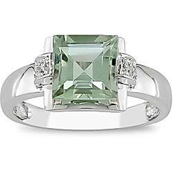 10k White Gold Green Amethyst and Diamond Ring  