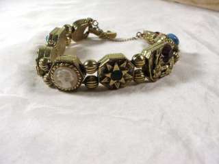 Vintage Goldette Slider Cameo Multi Stone Bracelet  