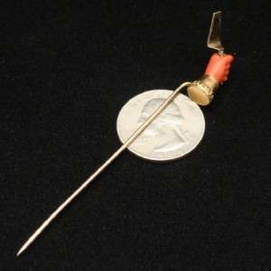 Masonic Stick Pin Vintage Coral Hand & Enamel Trowel 14k Gold  