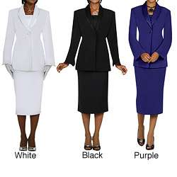 Divine Apparel Womens Plus Size Satin Trimmed Shawl Collar Skirt Suit 